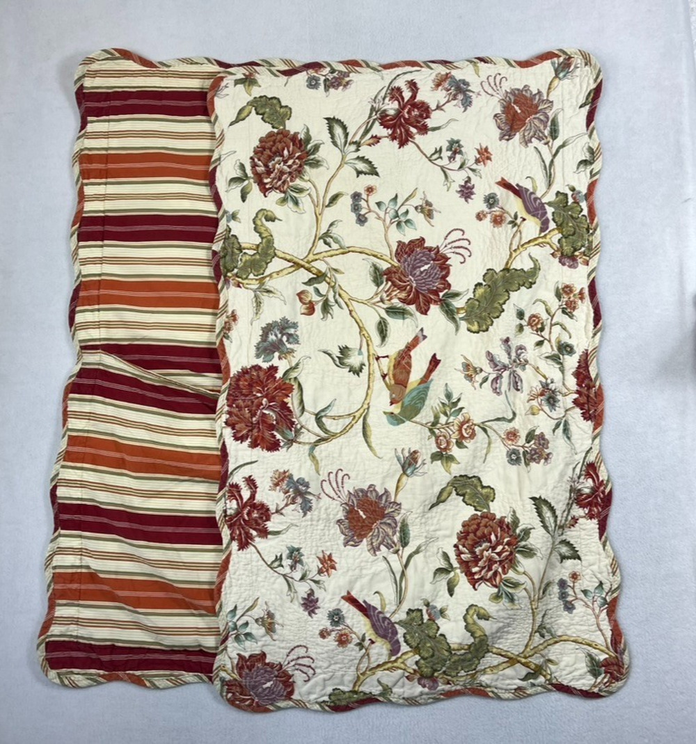 2 Waverly Charleston Chirp King Pillow Shams Quilted Birds Floral Striped